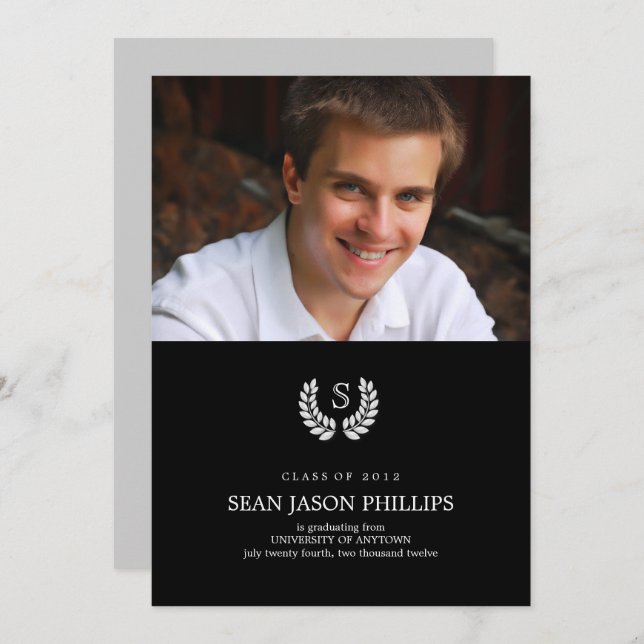 Einladung des Law-rel-Wreath-Monogram-Abschlusses (Vorne/Hinten)