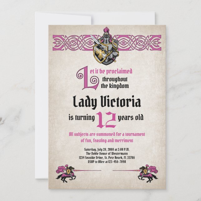 Einladung des mittelalterlichen Ritters zum Geburt (Vorderseite)