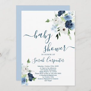 Einladung des Navy Blue Floral Baby Shower Boy