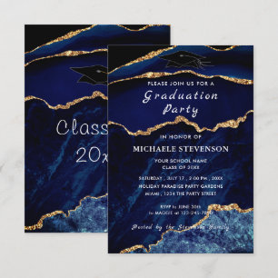 Einladung des Navy Blue Gold Marmor Abschlusses