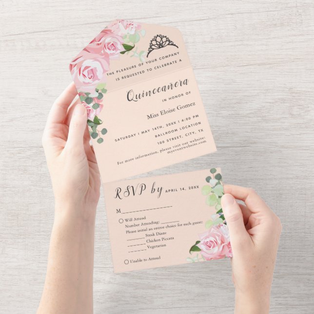Einladung des Peach floral UAWG Trifold (Abreißen)