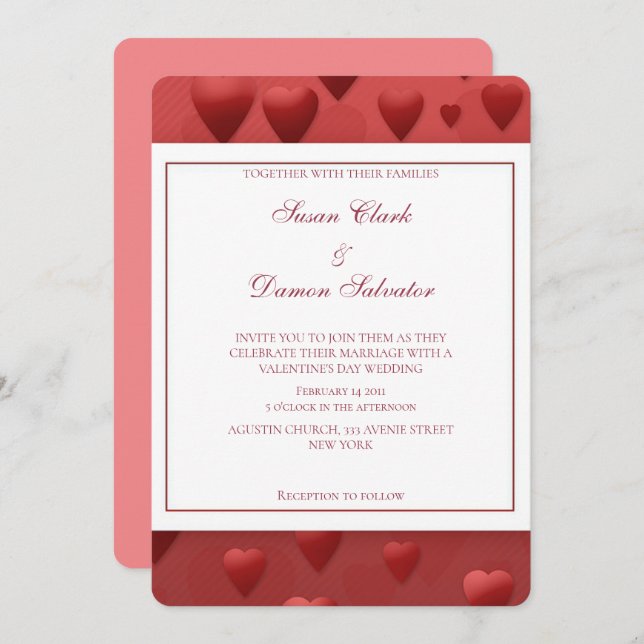 Einladung des Roten Herzens Valentine zum Hochzeit (Vorne/Hinten)