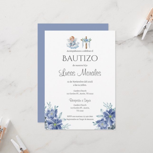 Einladung des spanischen Taufers Boy (Vorderseite/Rückseite Beispiel)