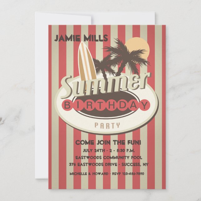 Einladung des Surfers zum Geburtstag (Vorderseite)