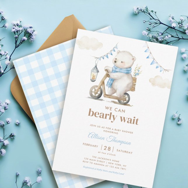 Einladung des White Bear Boy Baby Shower abwarten (Von Creator hochgeladen)
