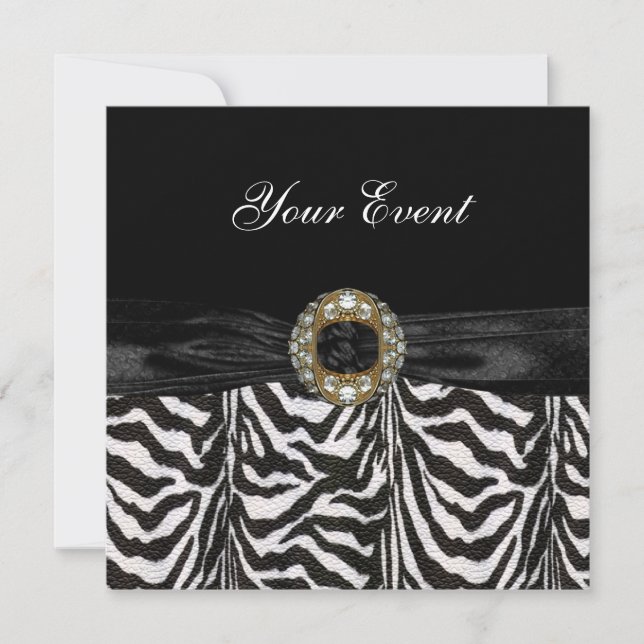 Einladung Diamond Jewel Schwarz-weiß Zebra (Vorderseite)