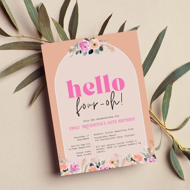 Einladung Dusty Rose Blumenstrauß "hello vier oh"  (Von Creator hochgeladen)
