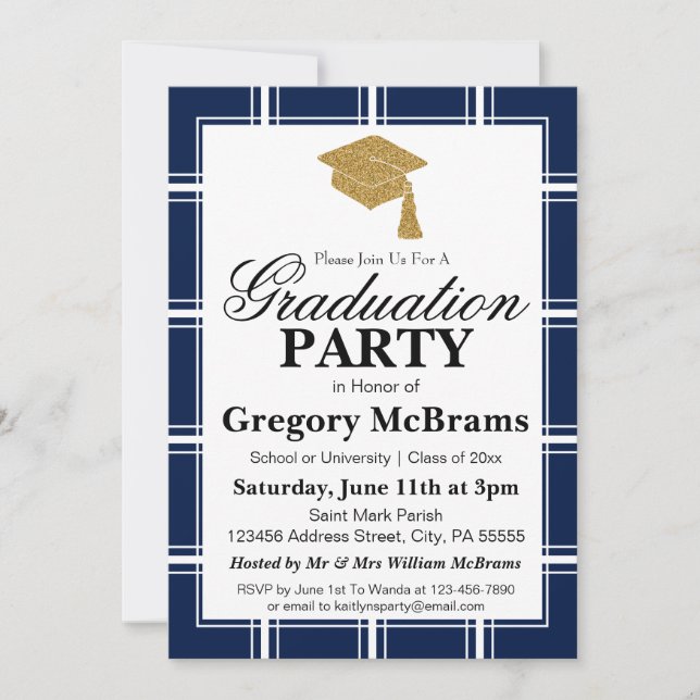 Einladung einer modernen Blue Graduation Party (Vorderseite)