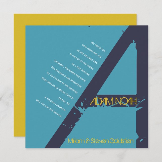 Einladung eines ersten Bar Bat Mitzvah-Monogrammes (Vorne/Hinten)