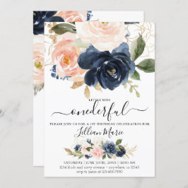 Einladung eines Mädchens in Navy und Blush zum Geb