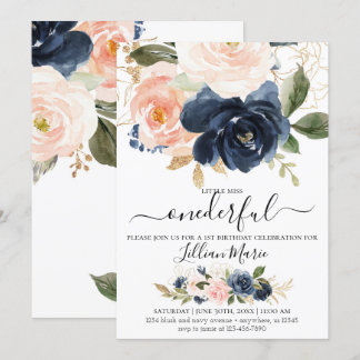 Einladung eines Mädchens in Navy und Blush zum Geb