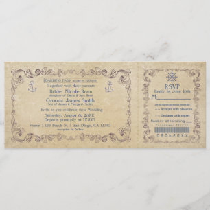 Einladung eines Nautical Wedding Vintag Cruise Tic