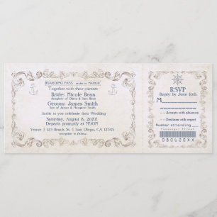 Einladung eines Nautical Wedding Vintag Cruise Tic