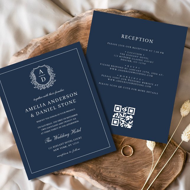 Einladung eines Navy Blue Monogram Wedding QR Code (Von Creator hochgeladen)