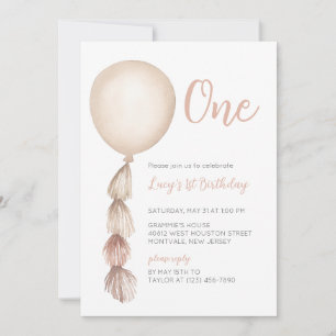 Einladung eines neutralen Boho Ballons zum ersten