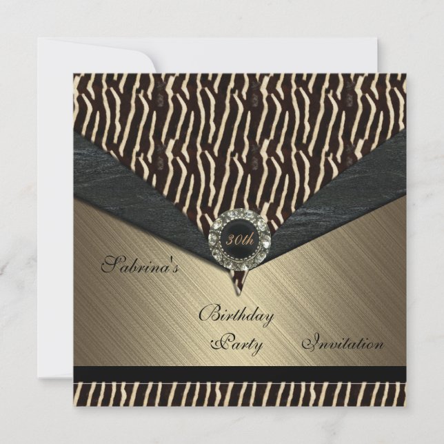 Einladung Elegant 30th Metal Black Jewel Animal 2 (Vorderseite)