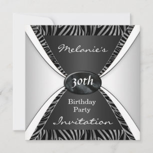 Einladung Elegant Geburtstag 30. Zebra schwarz Wei