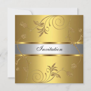Einladung Elegant Gold Silber Floral