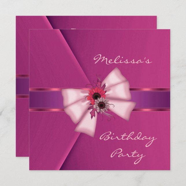 Einladung Elegant Rosa Velvet Flora Bow 2 (Vorne/Hinten)