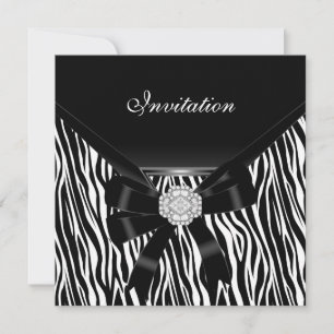 Einladung Elegant Silber Schwarz Weiß Juwel Zebra
