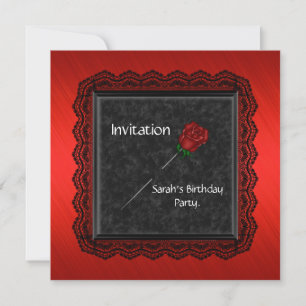 Einladung Elegante Rote Rose Schwarze Spitze