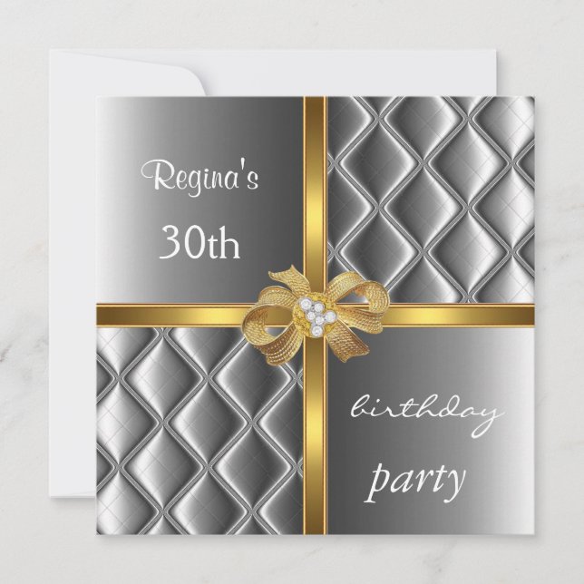 Einladung Elegante Silver Silk Gold Bow Diamant (Vorderseite)