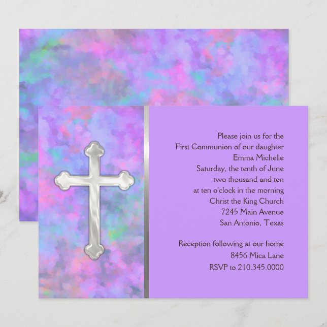 Einladung Erste Kommune Abstrakt mit Kreuz (Vorne/Hinten)