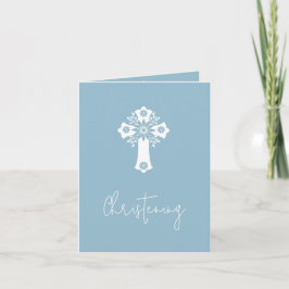 Einladung Floral Cross Christening Sky Blue