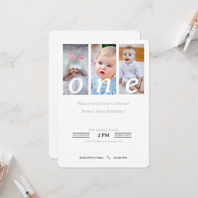 Einladung Foto Junge zum 1. Geburtstag, Party-Einl (Vorderseite/Rückseite Beispiel)