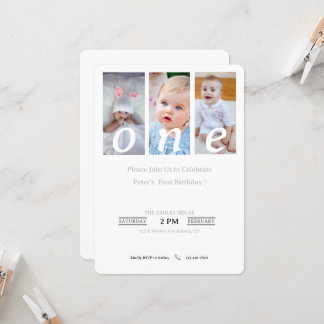 Einladung Foto Junge zum 1. Geburtstag, Party-Einl