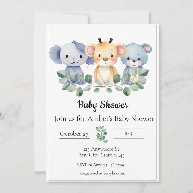 Einladung für Baby Animal Baby Shower (Vorderseite)