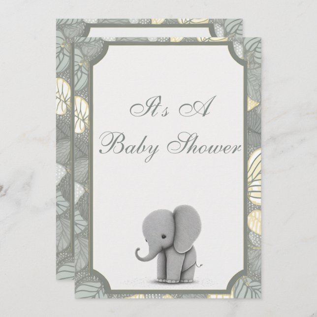 Einladung für Baby Elephant Non Gender Baby Dusche (Vorne/Hinten)