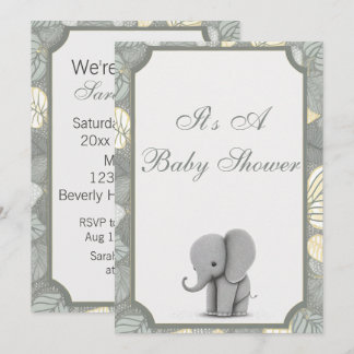 Einladung für Baby Elephant Non Gender Baby Dusche