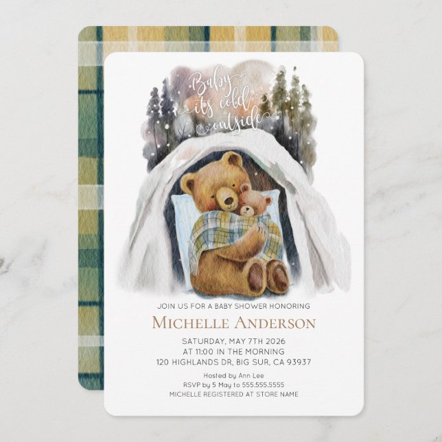 Einladung für Baby mit kalter Außendusche (Vorne/Hinten)