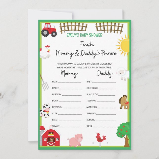 Einladung für Baby Shower-Dusche für Landtiere (Vorderseite)