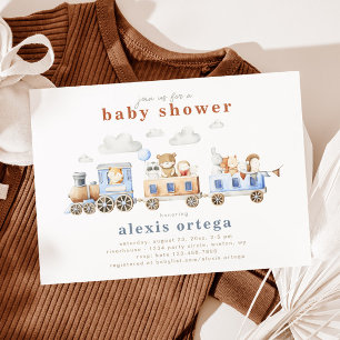 Einladung für Babydusche von Zugtieren Zug
