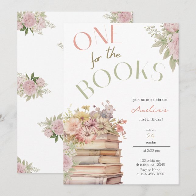 Einladung für Bücher zum ersten Geburtstag (Vorne/Hinten)