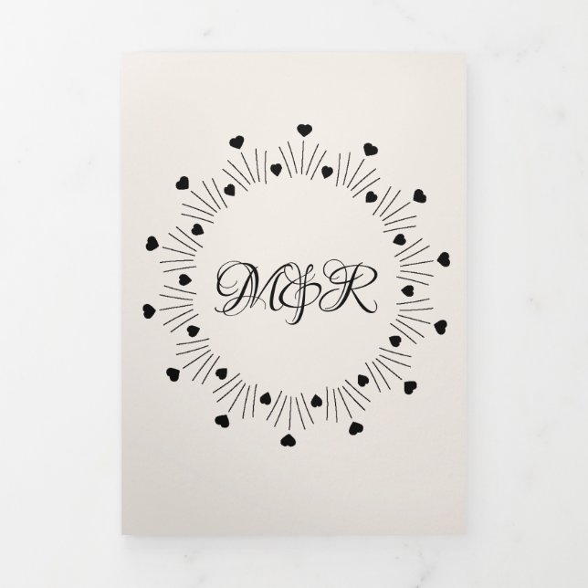 Einladung für Burgund Red Beige Hearts & Arrow Wed (Cover)