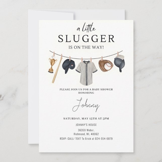 Einladung für eine persönliche Baseball-Babydusche (Vorderseite)