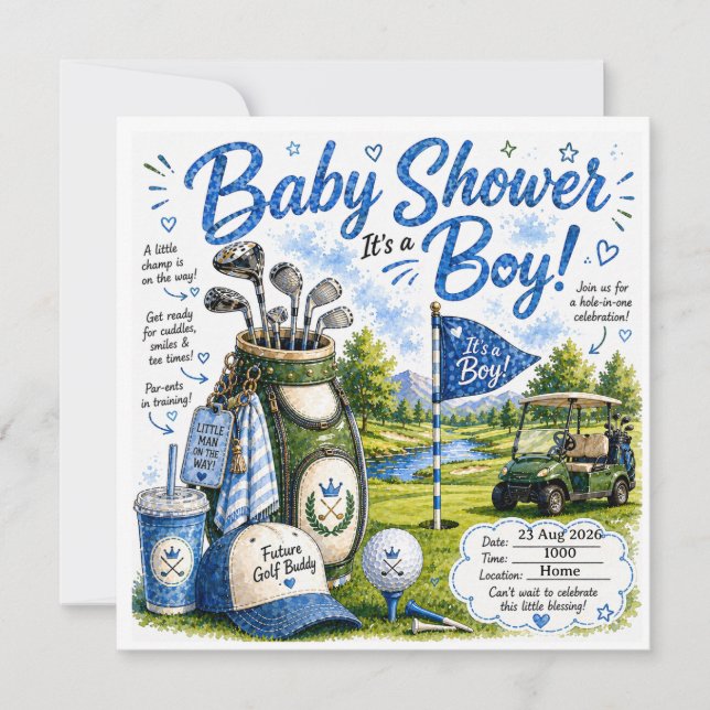 Einladung für Golf Baby Junge (Vorderseite)