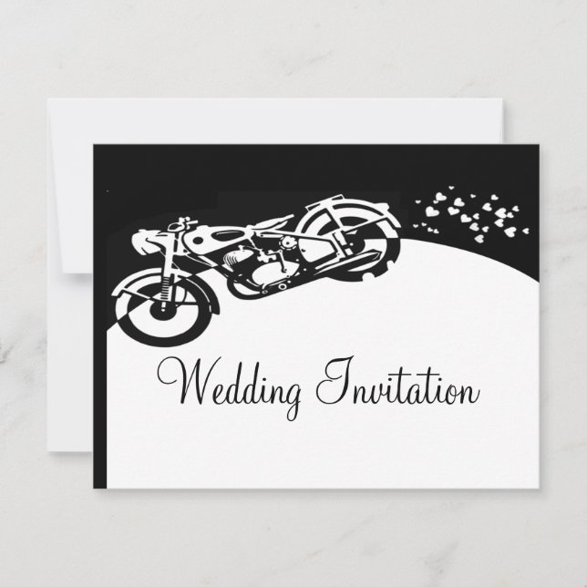 Einladung für Schwarz-weiße Hochzeiten von Motorrä (Vorderseite)