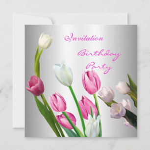 Einladung Geburtstag 50. Elegantes Rosa & Weiß Tul