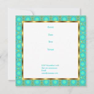 Einladung Geburtstag Aqua- und Gold-Patchwork