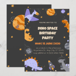 Einladung Geburtstag Dino Weltraum für Jungen Edit