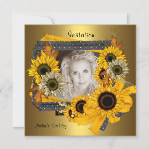 Einladung Geburtstag Foto Sonnenblume Gold Rahmen