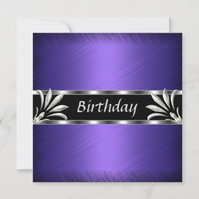 Einladung Geburtstag Lila Silver Floral (Vorderseite)