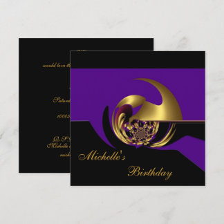 Einladung Geburtstag Schwarz & Lila Gold Abstract