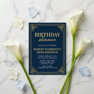 Einladung Geburtstagsdinner Elegant Navy Gold 80.
