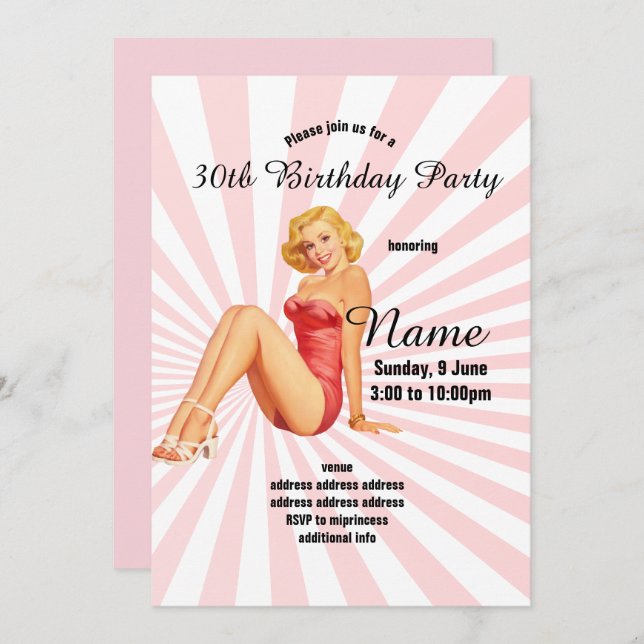 Einladung, Geburtstagsfeier, Vintages Pinup Einladung (Vorne/Hinten)