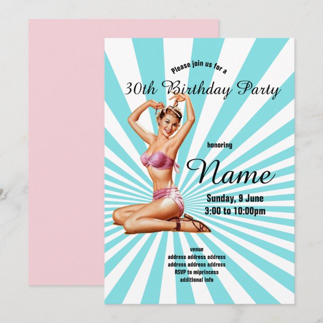 Einladung, Geburtstagsfeier, Vintages Pinup Einladung (Vorne/Hinten)
